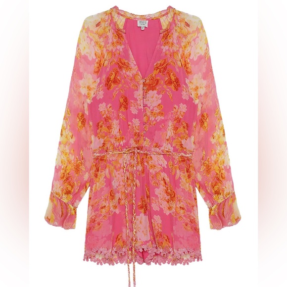 HEMANT AND NANDITA Auril Crinkle Chiffon Romper In Pink - Picture 6 of 6